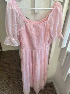 Merokeety Pink Swiss Dot Smocked Dress